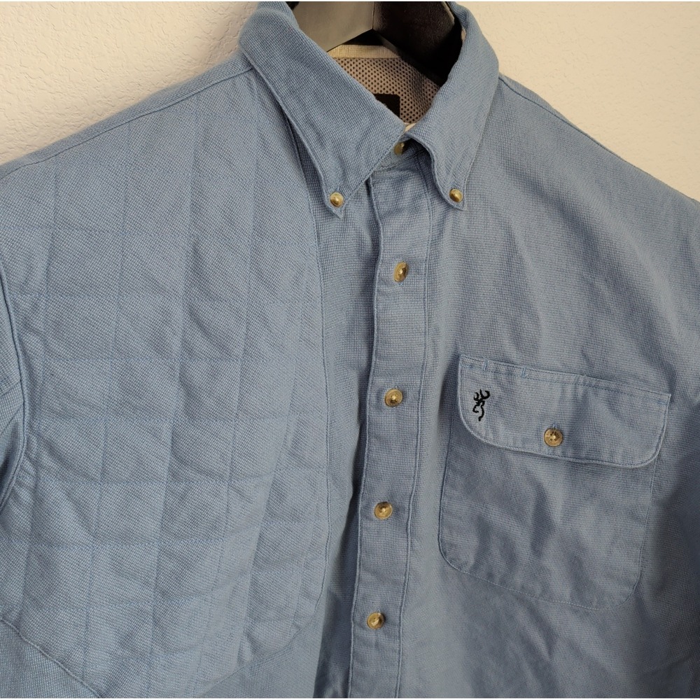 Browning Mens Super Naturals Shooting Shirt Large Blue Quilted Shoulder Cotton